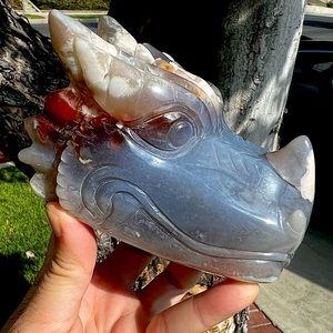 Blue Flower Agate Dragon Head Carving